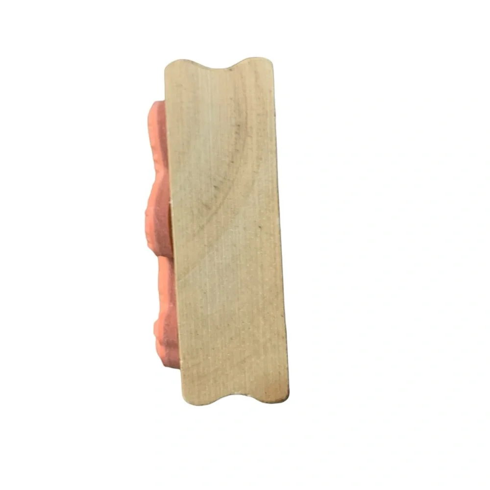 -New-Teddy Bear with Overalls Rubber Stamp Wooden Mount